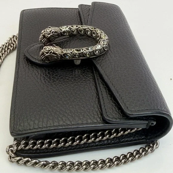 Authentic Gucci Dionysus Super Mini Black Leather Chain Bag